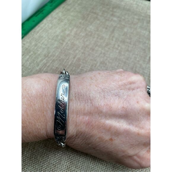Brighton Women’s ID Bracelet Silver Plated Etched Mother Engraved Bar Link 7.5” - Picture 4 of 11